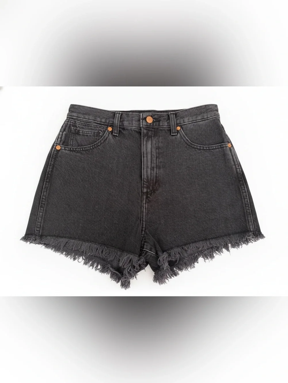 Wrangler Women’s High-Rise Festival Denim Shorts in washed black. Size 27
